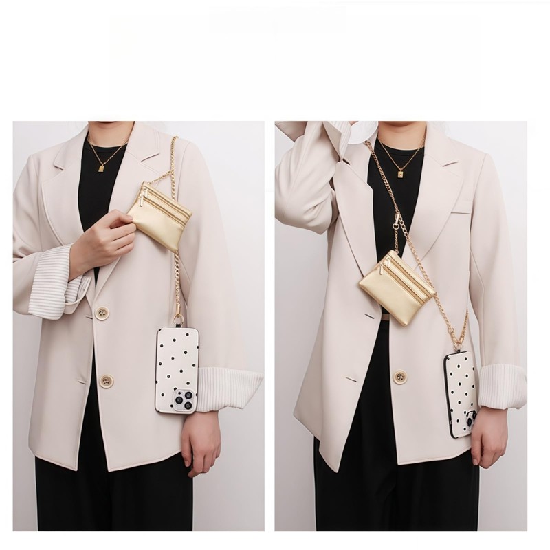 RJINYENS Clip and Go Phone Metal Chain with Pouch, Phone