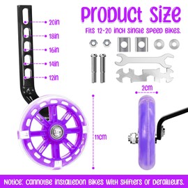 Idota Stabilisers, Bicycle Stabilisers Children's Bicycle Auxiliary Wheels for Children with Mute Flash Wheels Adjustable Safety Stabilisers Universal Auxiliary Wheels for 12 14 16 18 20 Inch Single