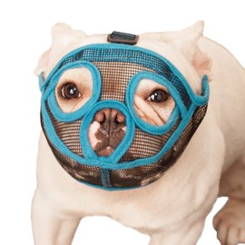 wintchuk Short Snout Dog Muzzle Mesh Bulldog Muzzle Anti-Biting Barking Chewing, Adjustable (L, Lake Blue)