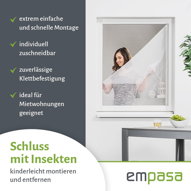 empasa Insektenschutz Polyester Fliegengitter Gaze mit Klettband 10er Set weiß
