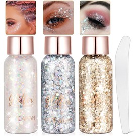 Gel Corporal con Purpurina Sirena 3 Colores - Brillo Lentejuelas Escamas para Maquillaje, Cuerpo, Cabello, Uñas y Labores DIY (A)