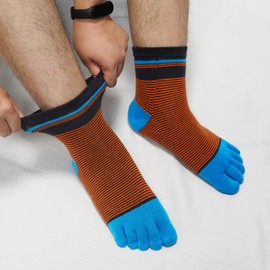 Mens Five Toe Socks Running: Men Finger Socks Crew Sport Cotton Socks 5 Pairs