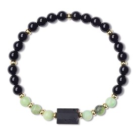 COAI Black Tourmaline and Natural Gemstones Women's Bracelet, Black tourmaline, chrysoprase, gold-plated stainless steel, Tourmaline Chrysoprase