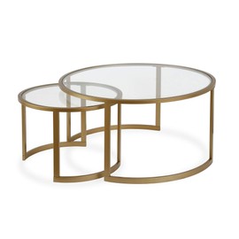 Nested Round Glass Coffee Table, Brass Finish