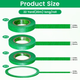 BQMEZRNUS 12 Rolls Green Masking Tape Fine Line Tapes Painters Tape Artist Painting Tape 3mm/8mm/12mm/15mm Widex22 Yard Decorators Tape with Sharp Lines Premium Paint Tape for Painting and Decorating
