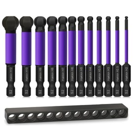 Hakkin 12 Pieces 65 mm Ball Head Hex Screwdriver Bit 1/4 Inch S2 Magnetic Hex Screwdriver Set 2/2.5/3/4/5/6/8/10/12 mm Ball End Hex Screwdriver Allen Key Set