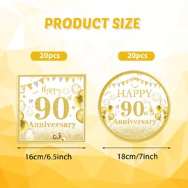 40 PCS Golden Birthday Party Decorations 90th Theme Birthday Party Tableware 1934 Party Supplies 90 Year Old Birthday Party Decorations Plates Napkins Set for Women Men Wedding Anniversary