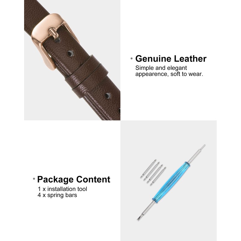 QUARKZMAN Dark Brown Genuine Leather Strap 16 mm Width, Flat