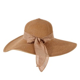 HomKuch Women's Big Bowknot Straw Hat Large Floppy Foldable Roll up Beach Cap Sun Hat Khaki