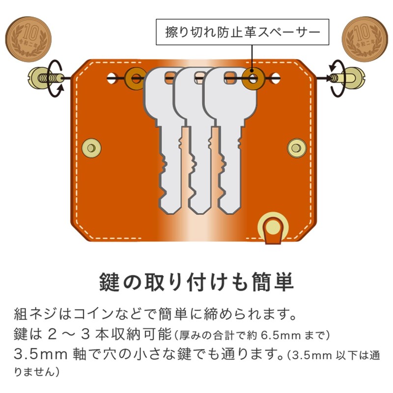 HUKURO Mini Key Case, Edge- Men's Tochigi Leather, Compact, Slim,