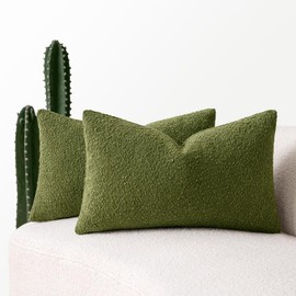 MIULEE Set of 2 Olive Green Throw Pillow Covers 12x20 Inch Decorative Couch Pillow Covers Textured Boucle Accent Solid Pillow Cases Soft for Spring Cushion Chair Sofa Bedroom Livingroom Home Decor
