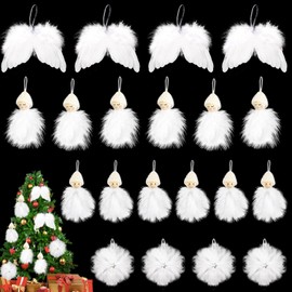 Pack of 20 Christmas Tree Decorations White 12 cm KAMEUN Christmas Angel Wings Feathers Angel and Gnome Pendant for Christmas Party Decoration DIY Crafts