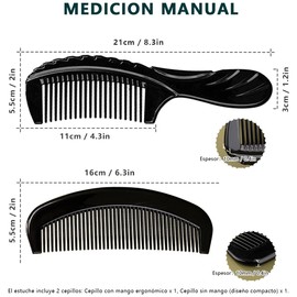 Set de 2 Peines Antiestáticos, Peine Desenredante con Mango y Peine de Dientes Anchos, Peine para Masaje del Cuero Cabelludo y Hombros. para cabello rizado, cabello largo, cabello húmedo en todo tipo