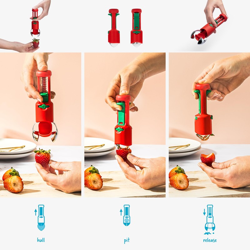 Dreamfarm Hullapit 3-in-1 Fast & Easy Strawberry Huller, Cherry Pitter