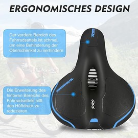 ROGTYO Bike Seat, Bicycle Saddle Pro 2.0 Bike Seat Cushion Big Bum Extra Comfort Bike Saddle Breathable Mountain Bike Seat for MTB Mountain Bike, Folding Bike, Road Bike, Spinning Bike (Blue)
