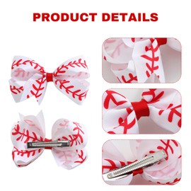 4PCS Baseball Hair Bow Clips for Girls Women 4 Inch White Ribbon Cheer Hair Accessories Party Gift