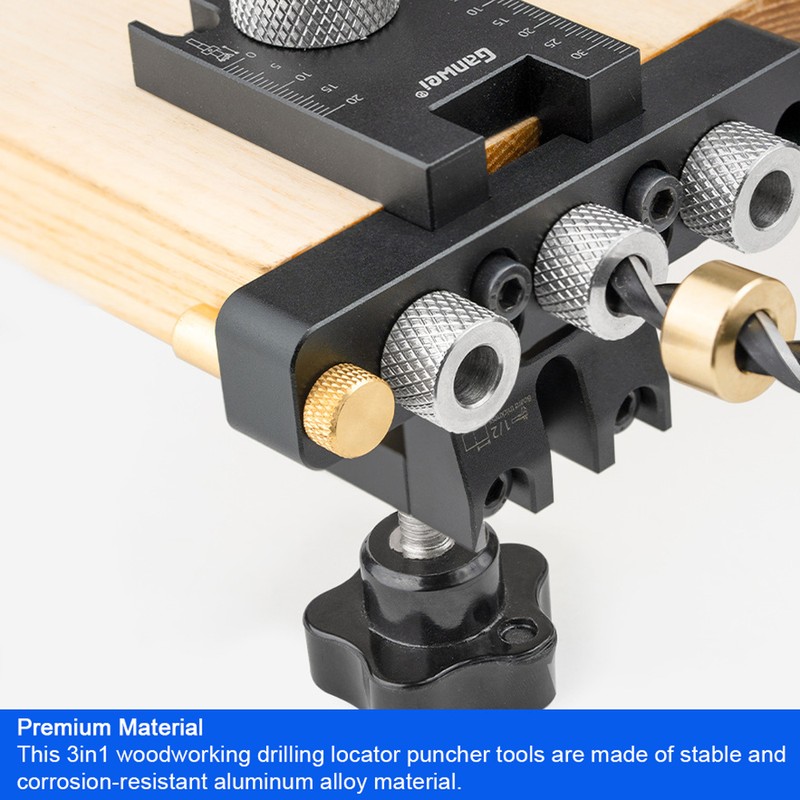 3in1 Woodworking Holes Drilling Locator Aluminum Alloy Punch Positioner Woodpiece