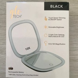Mirror GLO TECH LED COMPACT Magnifying Small Mirror 1X & 10X Travel 4” BLACK