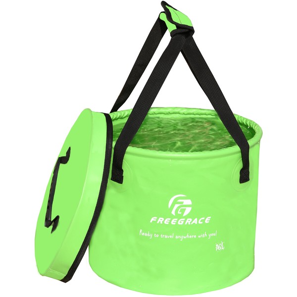 Freegrace - cubeta plegable compacto de alta calidad portátil plegable - Ligero y duradero - Incluye bolsillo de malla (verde, tapa de 10 litros)