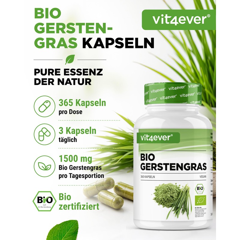 vit4ever Organic Barley Grass - 365 Capsules - Storage Pack