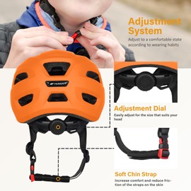 HUGGAH Lightweight Bike Helmet for Age 1-3-8 Toddlers, Kids, Boys and Girls, 14 Vents Helmet Adjustable for Multi-Sport & Cycling, Skate, Scooter and Roller Skate (Tangerine XS)