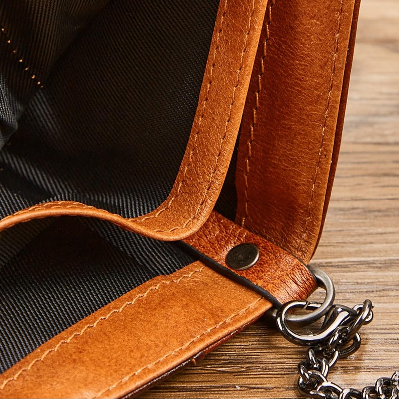 Wallet with Chain for Men Women Genuine Leather RFID Blocking