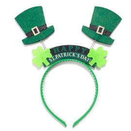 Needzo Happy Saint Patrick's Leprechaun Costume Headband, Green Top Hat Bopper Hair Accessories, One Size Fits Most