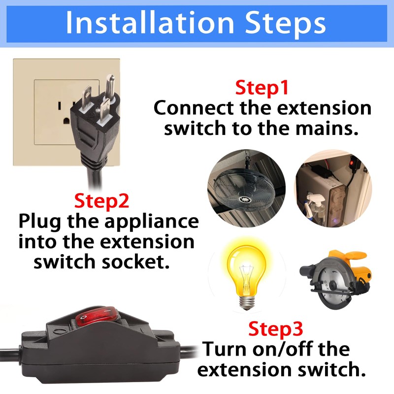 Shengbowi Extension Cord with Switch 14/3 Heavy Duty 3 Prong
