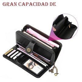 Cartera para Mujer Gran Capacidad, Trifold Clip Monedero para Tarjeta con Cremallera de Crédito,Cartera Mujer de Cuero PU,para Dinero en Efectivo y Monedas y Tarjetas (Negro)