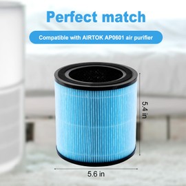 BOXOB 2 Pcs Replacement Filters, 4 in 1 True Filters High Efficiency Activated Carbon Filter Compatible with Airtok Ap0601 Air Purifier