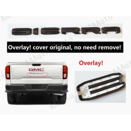 Custom Auto 2019+ UP GLOSS BLACK GMC SIERRA LETTER Overlay EMBLEM 1500 2500 3500 AT4 DENALI