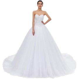 Likedpage Women's Sweetheart Tulle A-line Wedding Dresses for Bride with Train White US4