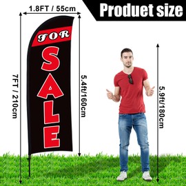 Buryeah 2 Set Sale Feather Flag 7 x 5.4ft Huge Sale Banner Flag Sale Themed Flag with Pole Kit for Retail Store Outside Garden Business Advertising(Black)