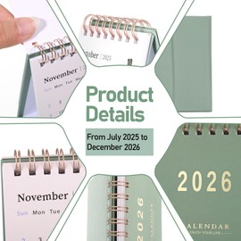 Yuomeaz Mini Desk Calendar 2026, Standing Flip Small Desk Calendar, July 2025 to Dec 2026 Desktop Calendars, Thick Paper Twin-Wire Binding for Home Office