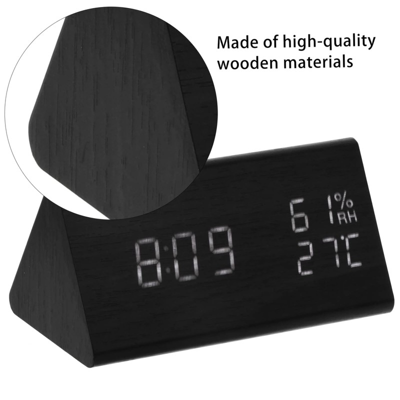 ABOOFAN Wooden LED Alarm Clock with Sound Control Temperature Humidity