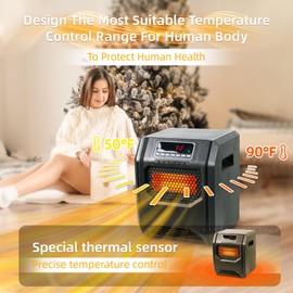 Comfort Portable Quart Infrared Heater for Indoor Use, Realsmart 1500 W, 3 Heating Mode, Remote Control, LCD Display, Overheat Tip Over Protection, Safe Electric Heaters for Large Rooms