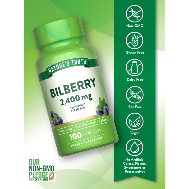 Nature's Truth Bilberry Extract Capsules | 2400mg | 100 Count