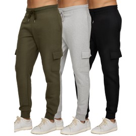 PURE CHAMP Mens 3 Pack Fleece Cargo Pants Active Athletic Mens Sweatpants Workout Jogger Drawstring Size S-3XL (SET3 Size 2X-Large)