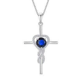 Rocayi Cross Sapphire Necklace for Women 925 Sterling Silver Infinity September Birthstone Pendant Necklace Religious Christian Jewelry Gifts Wife Mom Her