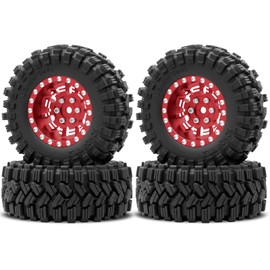 OGRC 1.0 Plus (1.2 Inches) Beadlock Wheel and Tires Set 7mm Negative Offset Wheel Rims Super Soft Sticky Tires for TRX4M SCX24 FCX24 AX24 1/24 1/18 RC Crawler Car - 62 * 24mm (Red)