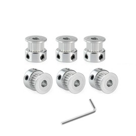 Lokkr 6PCS Aluminum 20 Teeth GT2 Timing Belt Pulley 6mm Bore 6mm Width, Synchronous Wheel for 3D Printer Parts Width 6mm Timing Belt and M4 Wrench, for 3D Printer, CNC Machine, Power Supply