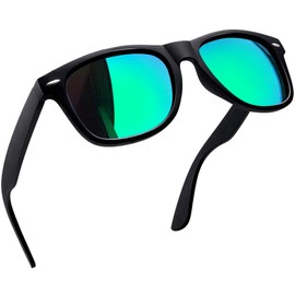 Joopin Sunglasses Men's Polarised Retro Rectangular and Classic Sunglasses Women Large UV400, A07-matt black/green mirrored