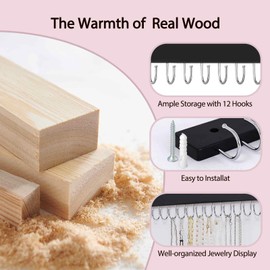 SCUNDA Wall Mounted Necklace Holder, Classic Style Necklace Holder Wall Décor, Tangle-Free Wall Necklace Organizer with 28 Hooks(2-Pack,Black)