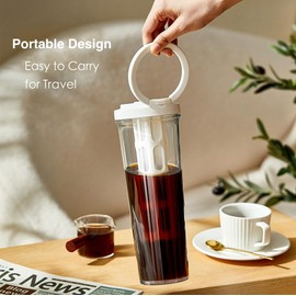 Generic Giombrewsia Cold Brew Coffee Tumbler - Portable Travel Lid - 35oz/1L Capacity - PP Material with 350-Mesh Filter for Coffee, Tea, and Fruit Tea (White), XR-0428