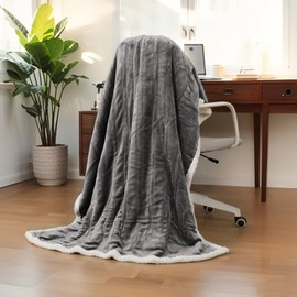 YUSTAL Electric Blanket Heated Throw 50x60 Inch - Super Soft Flannel Warm Blanket with 5 Heat Settings & 3H Timer, Machine Washable (Light Grey)