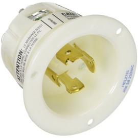 Locking Devices, Twist-Lock, Industrial, Flanged Inlet, 30A 3-Phase Delta 250V AC, 3-Pole 4-Wire Grounding, L15-30P, Screw Terminal, White