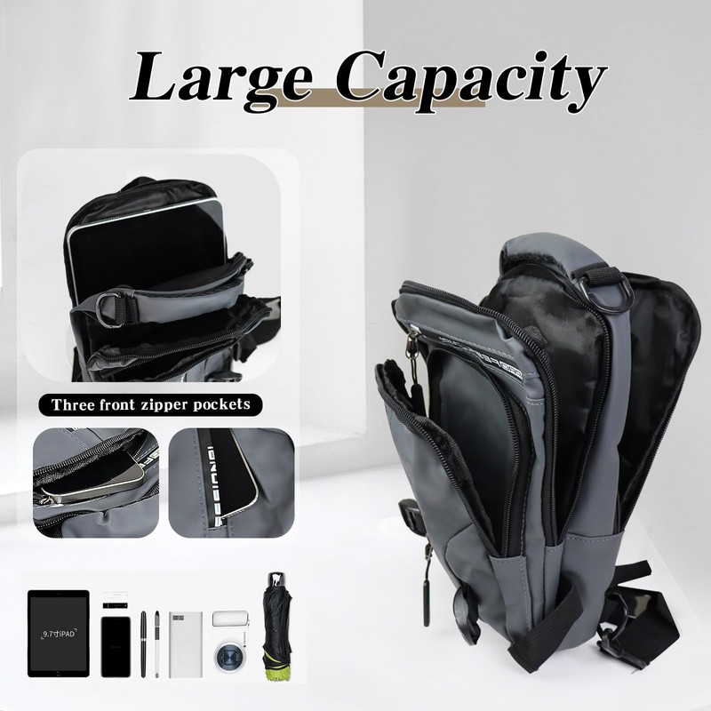 FuninCrea Sling Bag Men's PU Leather Shoulder Bag with 4
