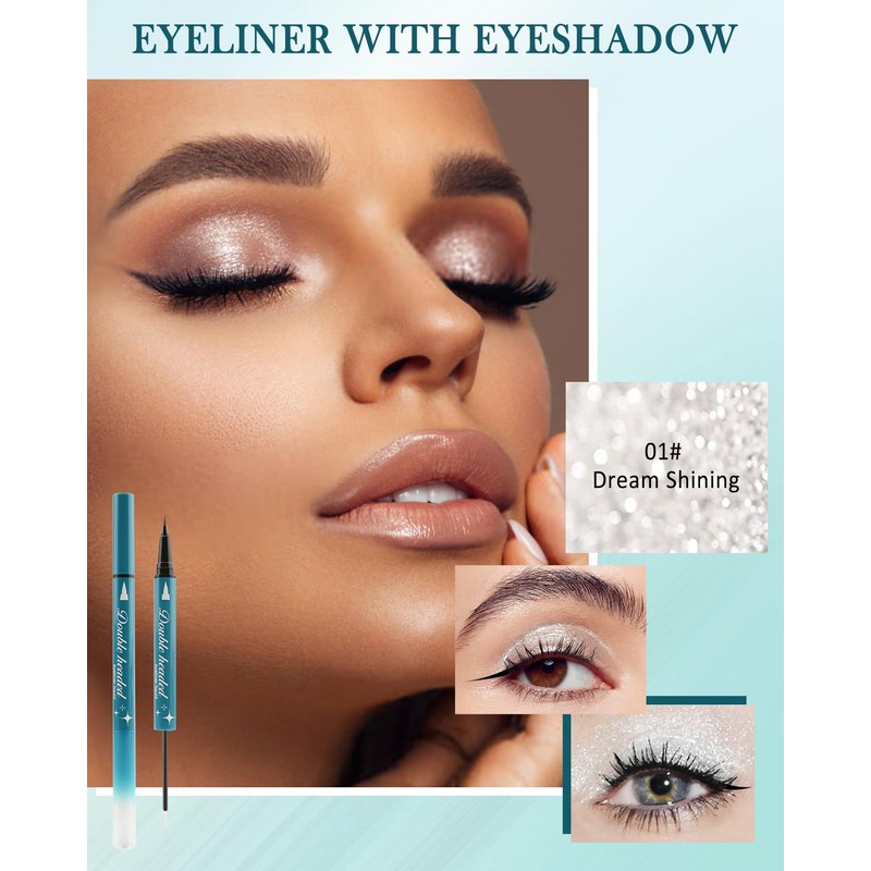 Double Ended Eyeliner Pen Quick Dry Waterproof Long Lasting Shimmer