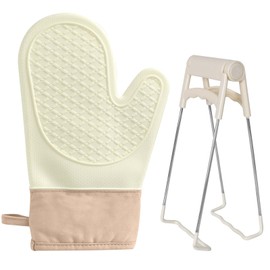 2 Stück Backhandschuhe Ofenhandschuhe Silikon,Ofenhandschuhe Hitzebeständig mit Edelstahl Schüssel Clip,Topflappen Handschuh Beständig Beständig bis zu 300°C, für Küche, Backofen(5.5cm)