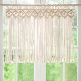 Mkono Wide Macrame Valance, 35" W x 26" H Short Window Treatments Panels Curtain Valance Woven Boho Wall Hanging Home Decor for Kitchen Bathroom Bedroom Living Room Apartment Dorm